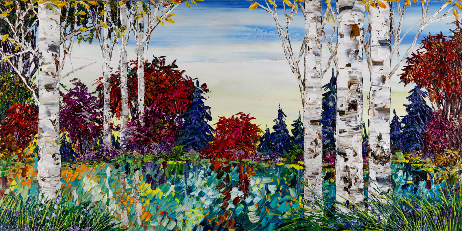Landscape “Day Birch 192643” by Maya Eventov – acrylic on canvas.