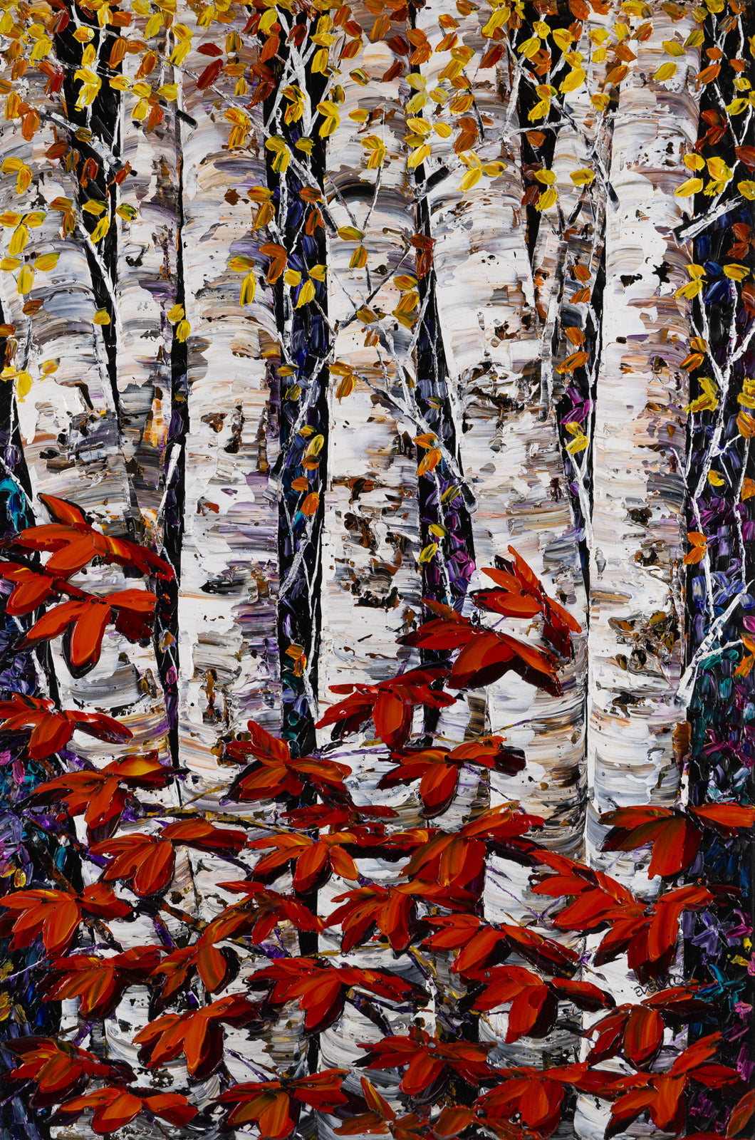 Landscape “Night Birch 181614” by Maya Eventov – acrylic on canvas.