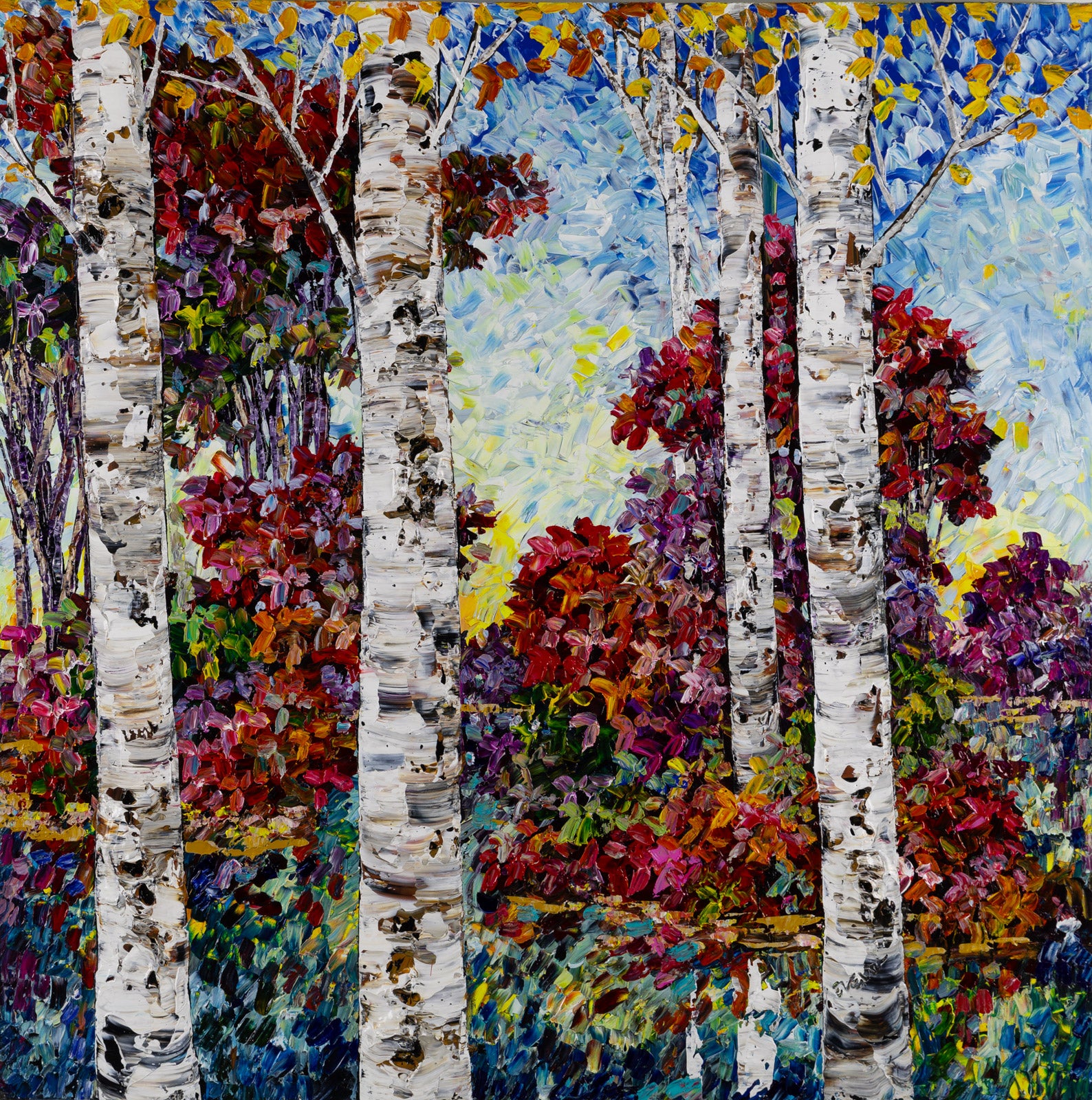Landscape “Day Birches 192284” by Maya Eventov – acrylic on canvas.