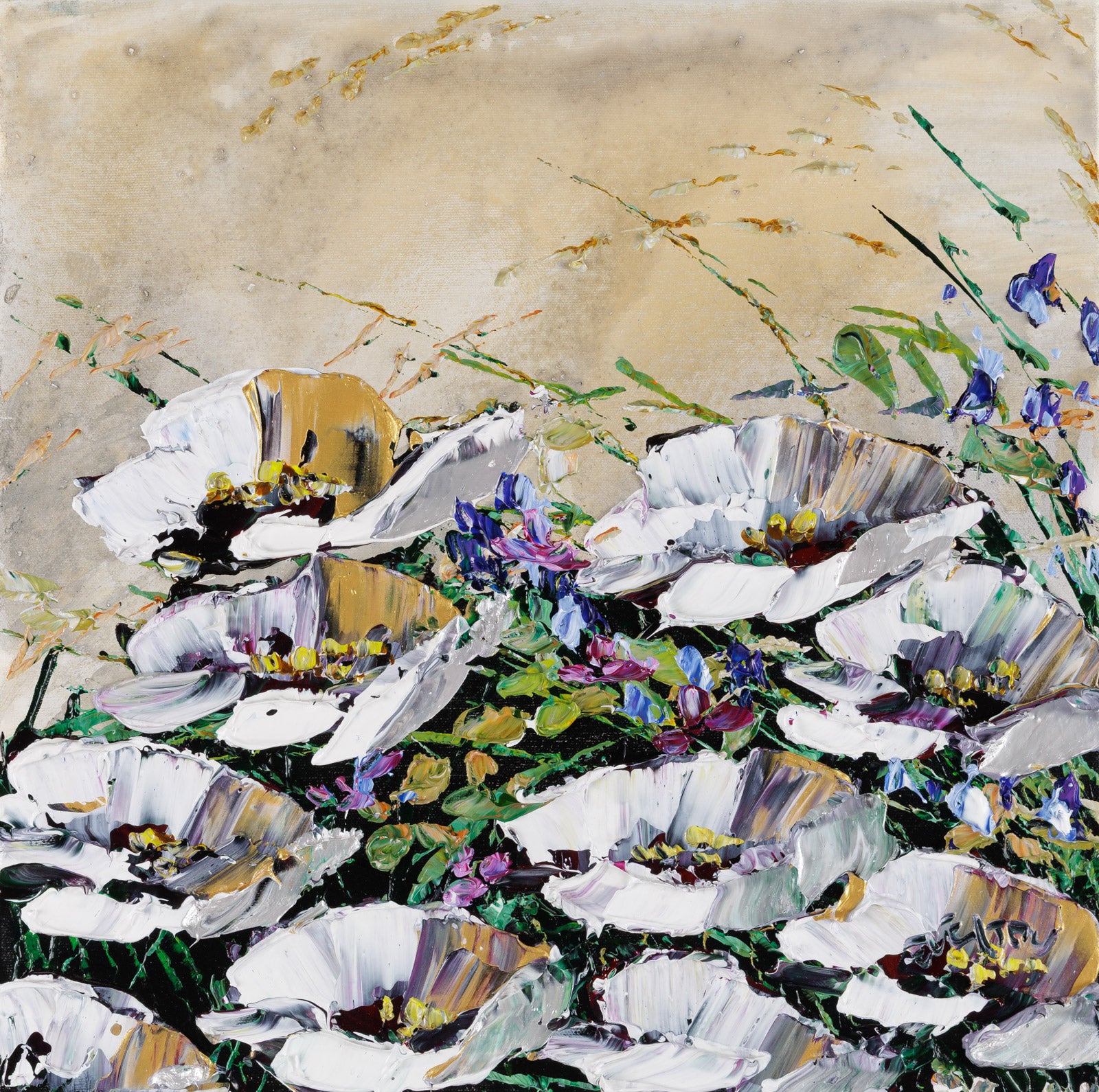 Floral “White Poppies 193369” by Maya Eventov – acrylic on canvas.
