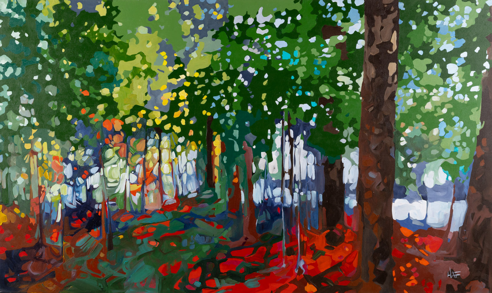 Nature “Warm Pine” by Holly Ann Friesen – acrylic on canvas.
