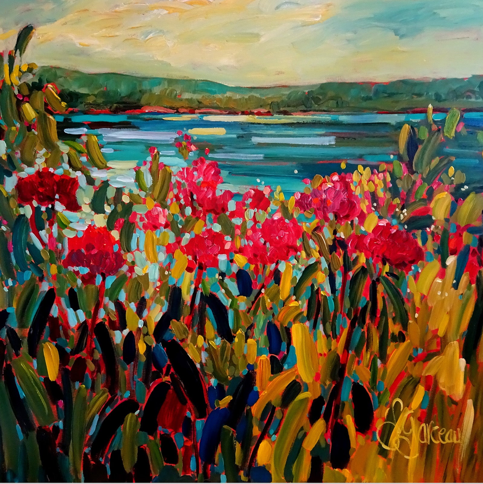 Landscape “Exuberance Du Juillet” by Lynn Garceau – acrylic on canvas.