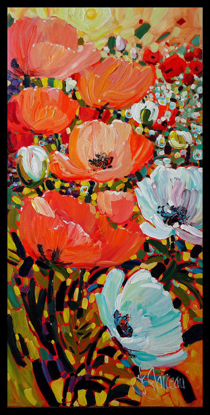 Floral “Sous La Lumiere Orangee” by Lynn Garceau – acrylic on canvas.