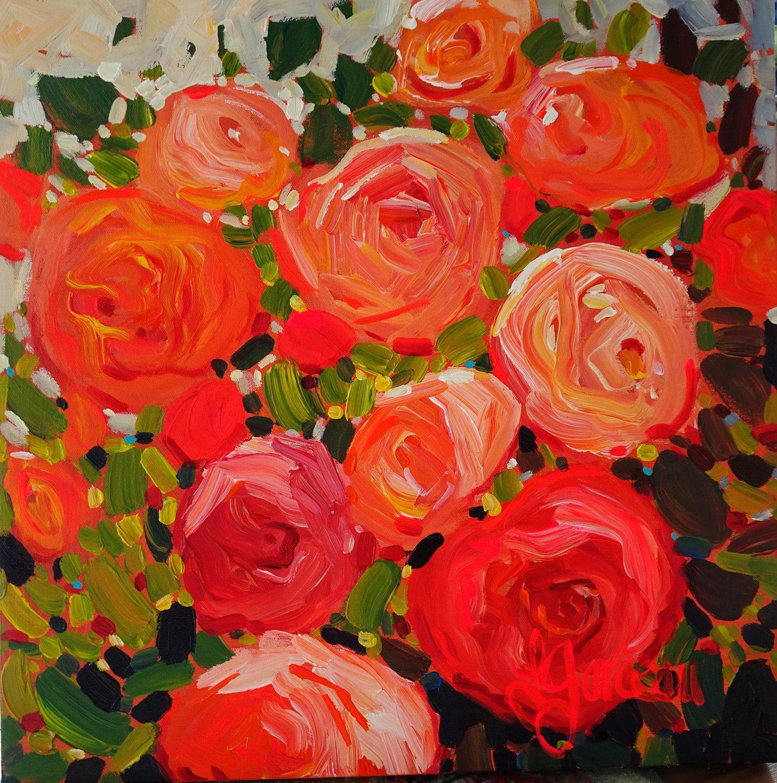 Floral “Passionate Kisses” by Lynn Garceau – acrylic on canvas.