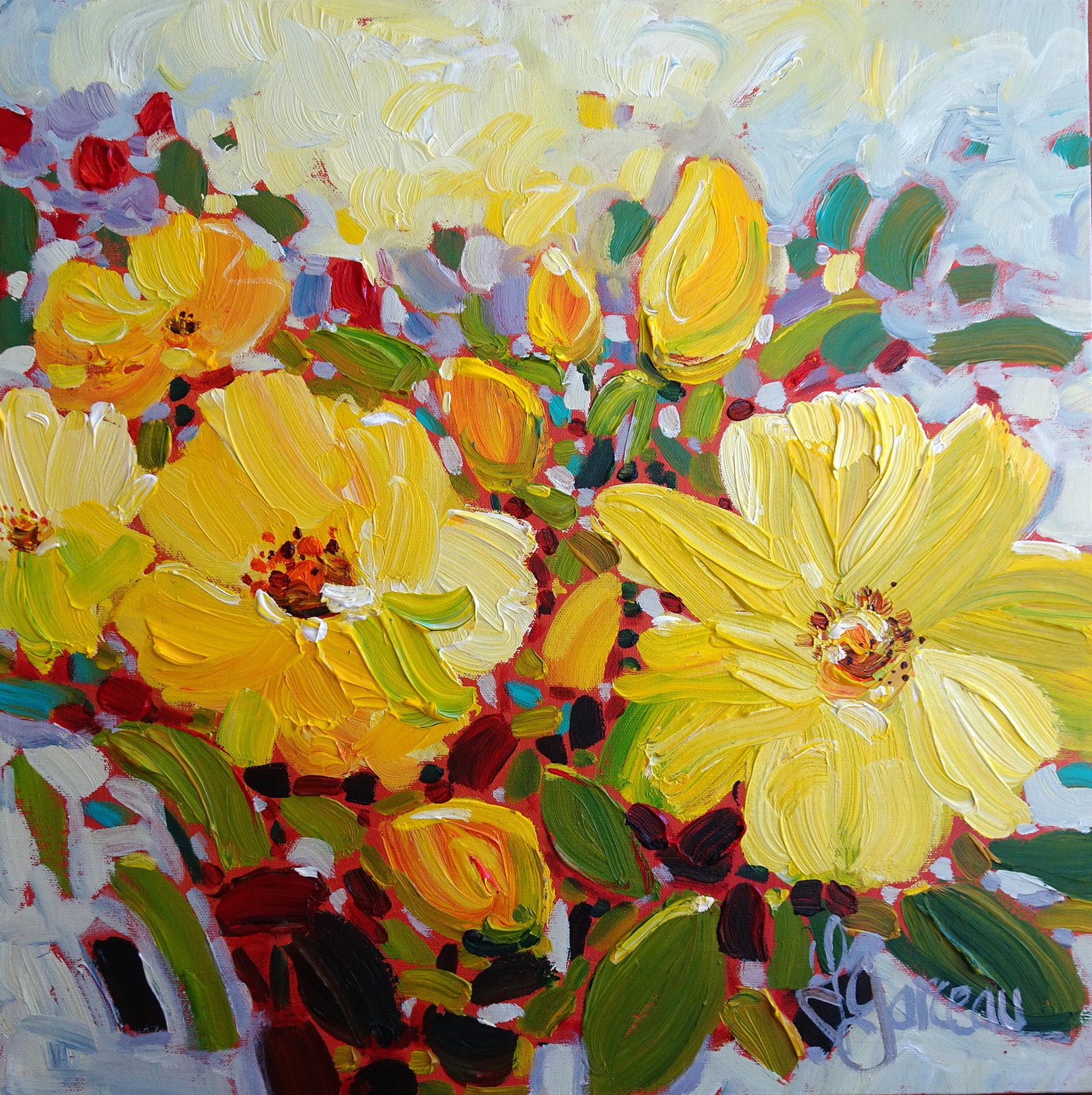 Floral “Sun Flare” by Lynn Garceau – acrylic on canvas.