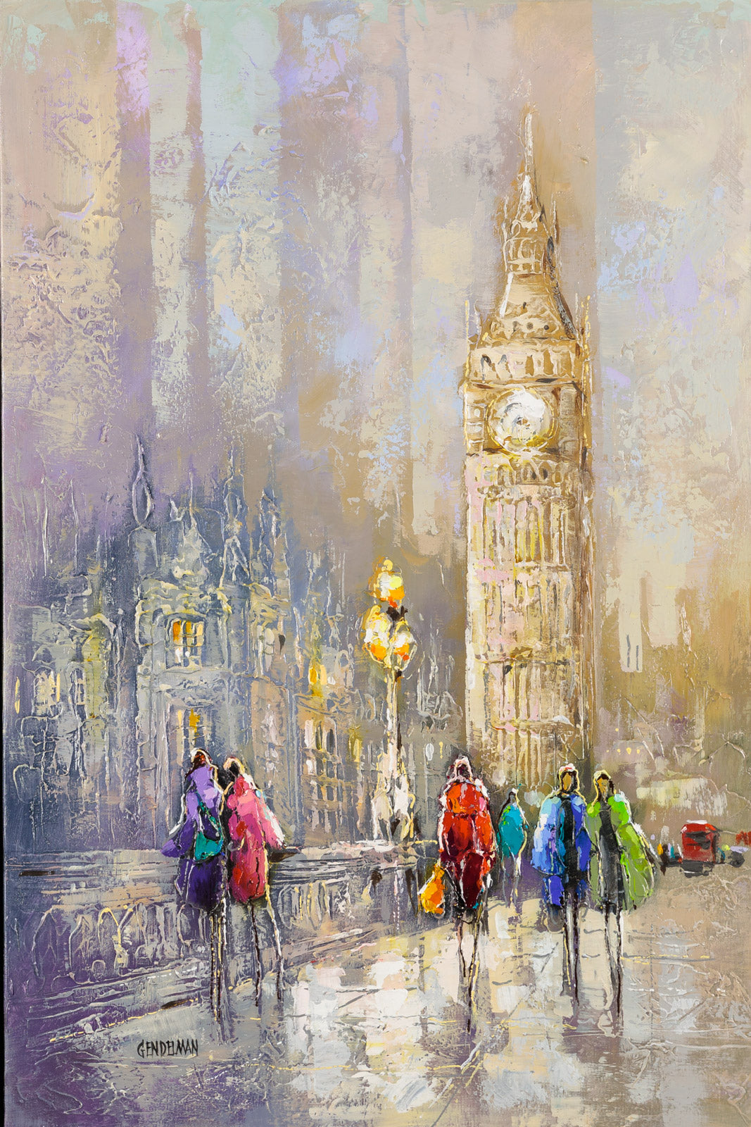 Cityscape “Keeping Time” by Irena Gendelman – acrylic on canvas.