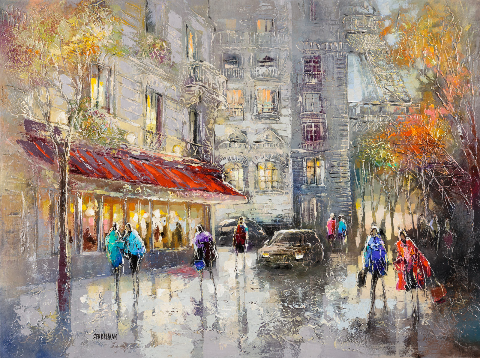 Cityscape “Glowing Brasserie” by Irena Gendelman – acrylic on canvas.