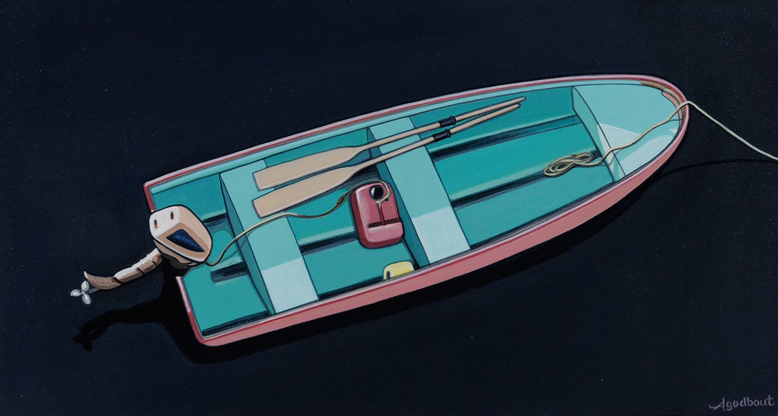 Contemporary painting of small boat on water