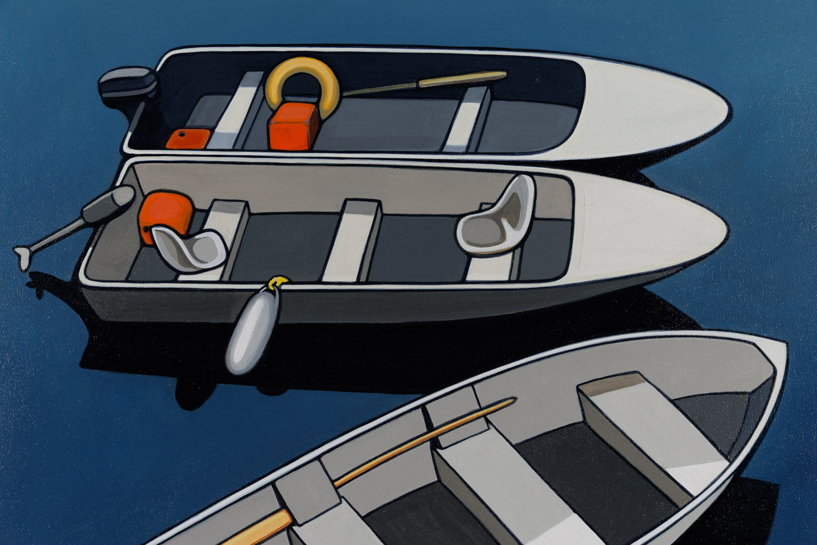 Three White Skiffs