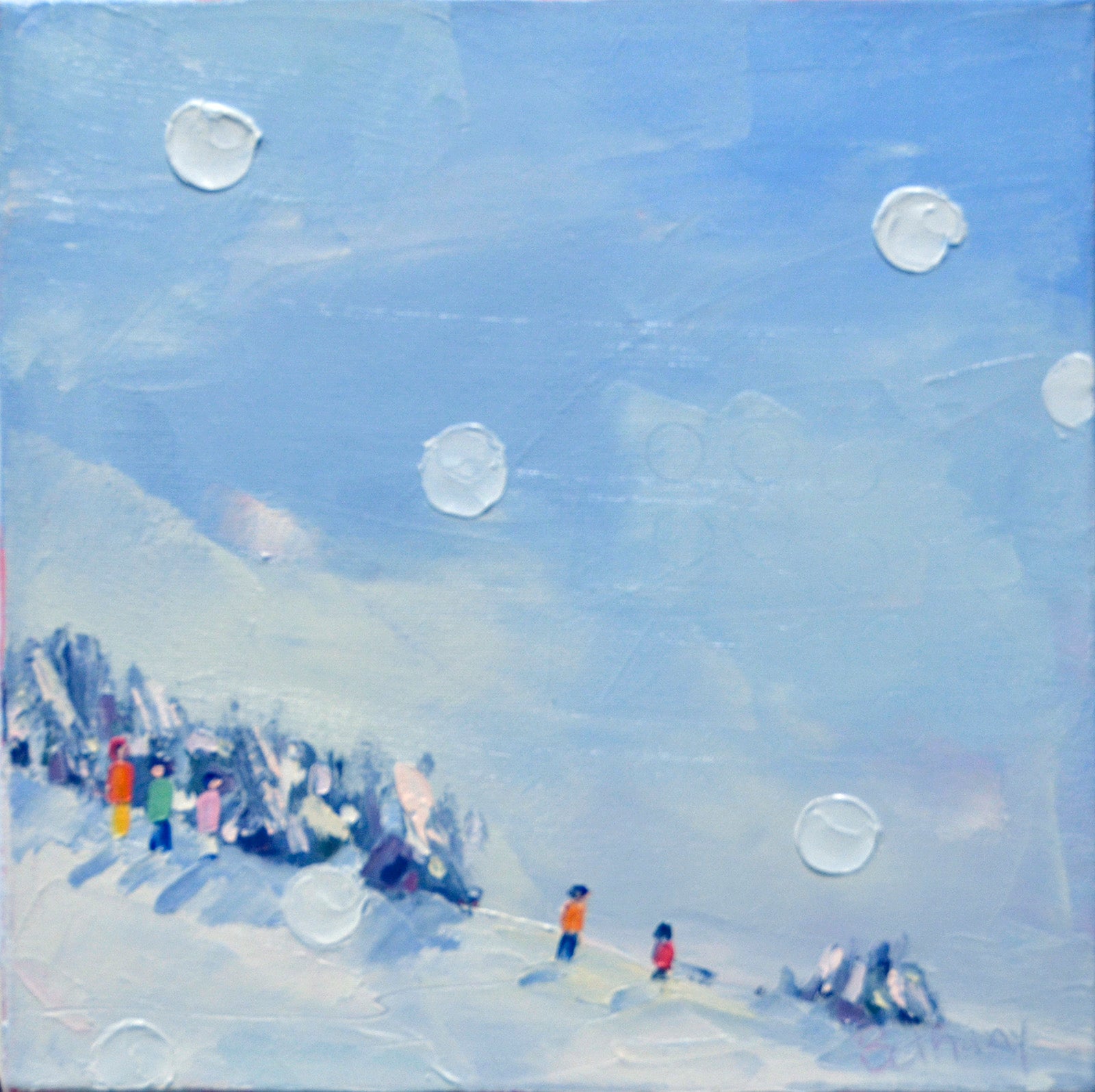 Sports “Ski Days- Large Flakes II” by Bethany Harper-Williams – oil on canvas.