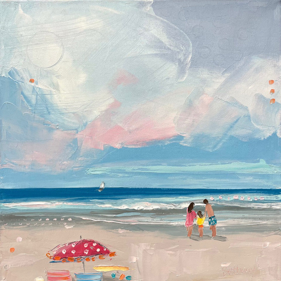 Seascape & Water “Puffy Clouds” by Bethany Harper-Williams – oil on canvas.