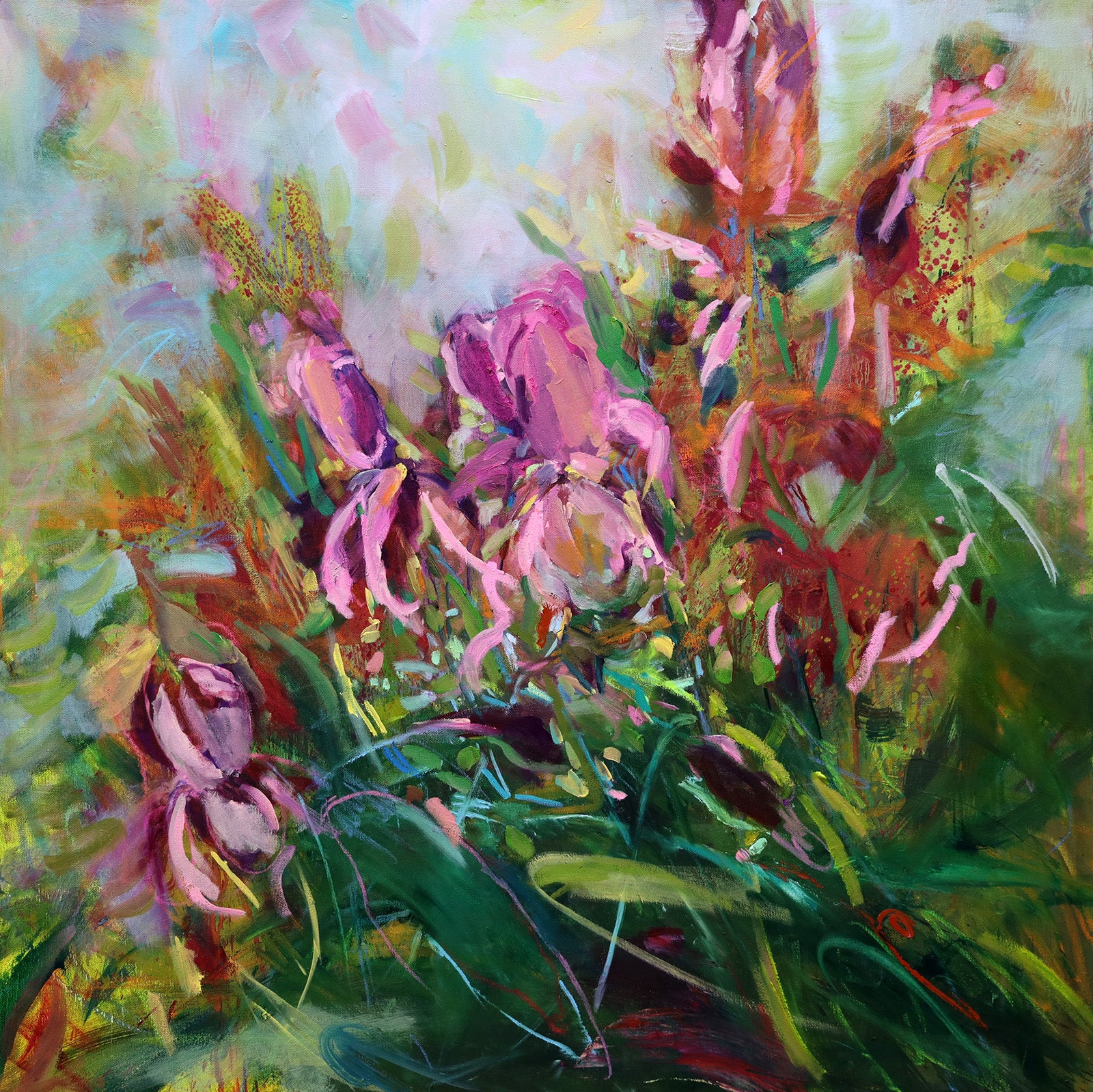 Floral “Irises” by Elizabeth Haney – oil on canvas.