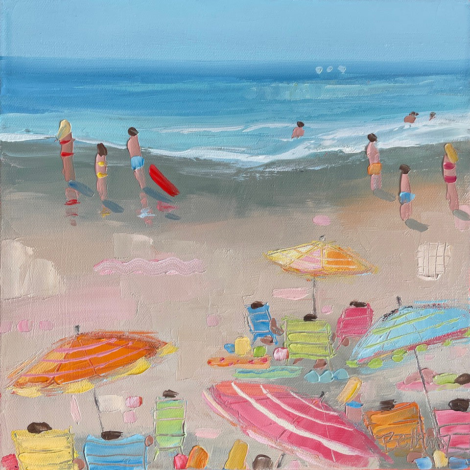 Seascape & Water “Striped Umbrellas” by Bethany Harper-Williams – oil on canvas.
