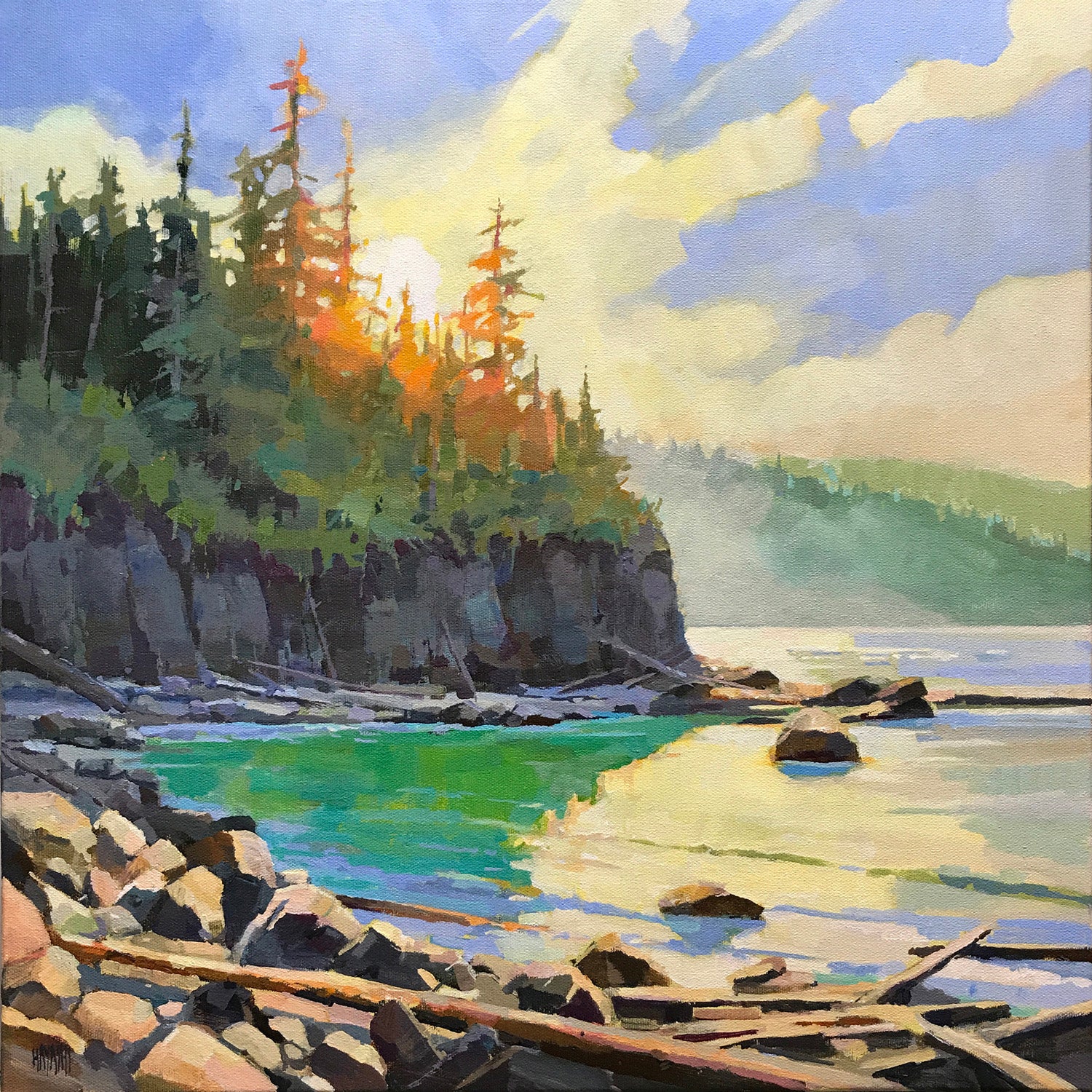 Landscape “Smoldering Sunset” by Randy Hayashi – acrylic on canvas.