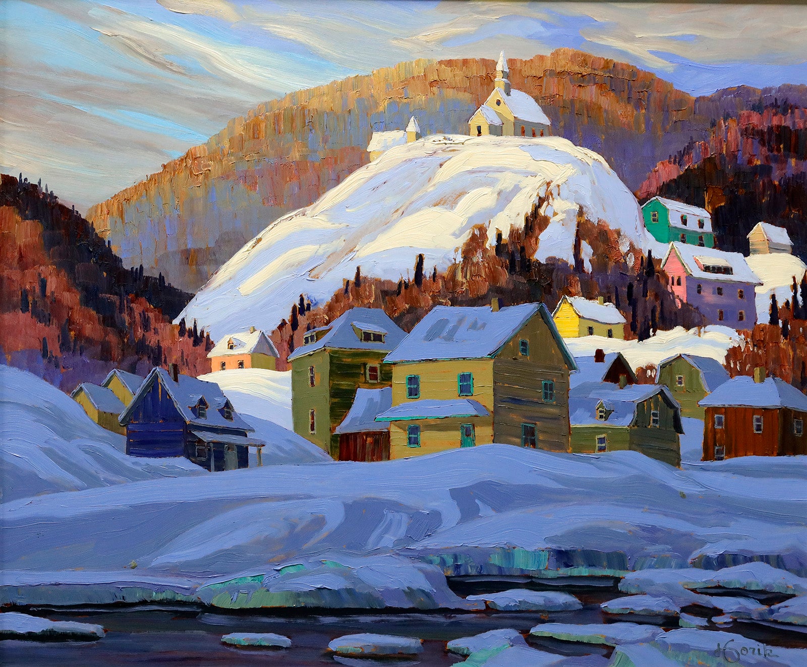 Landscape “La Village De St Irenee Vu du Fleuve” by Vladimir Horik – oil on canvas.