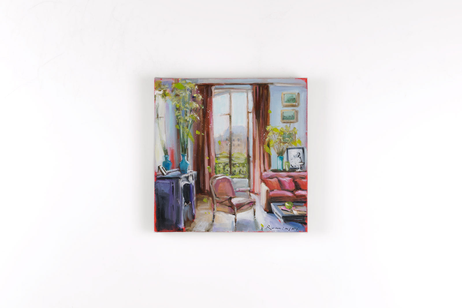 Hanna Ruminski, "Parisian Apartment With Two Flower Bouquets," detail view, Acrylic on Canvas