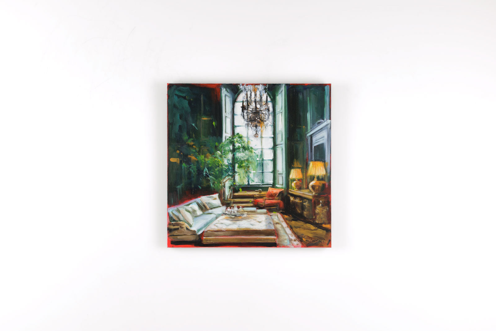 Hanna Ruminski, "Large Window & Red Chair," detail view, Acrylic on Canvas