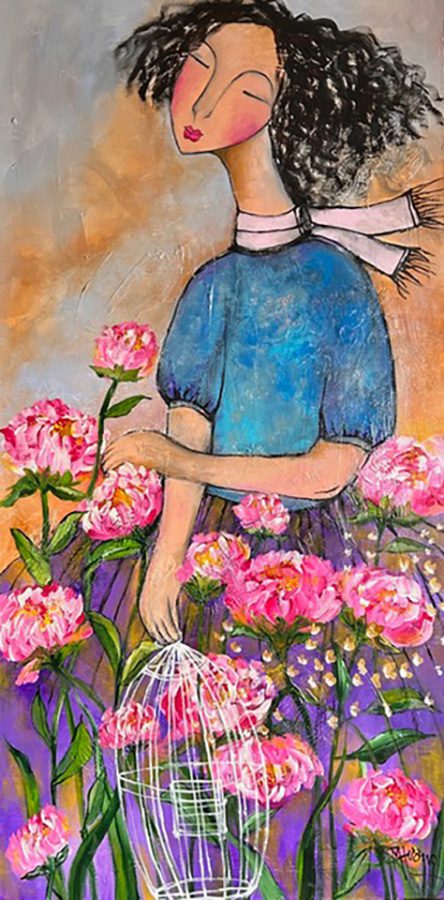 Figurative “Les Pivoines” by Patricia Huong – acrylic on canvas.