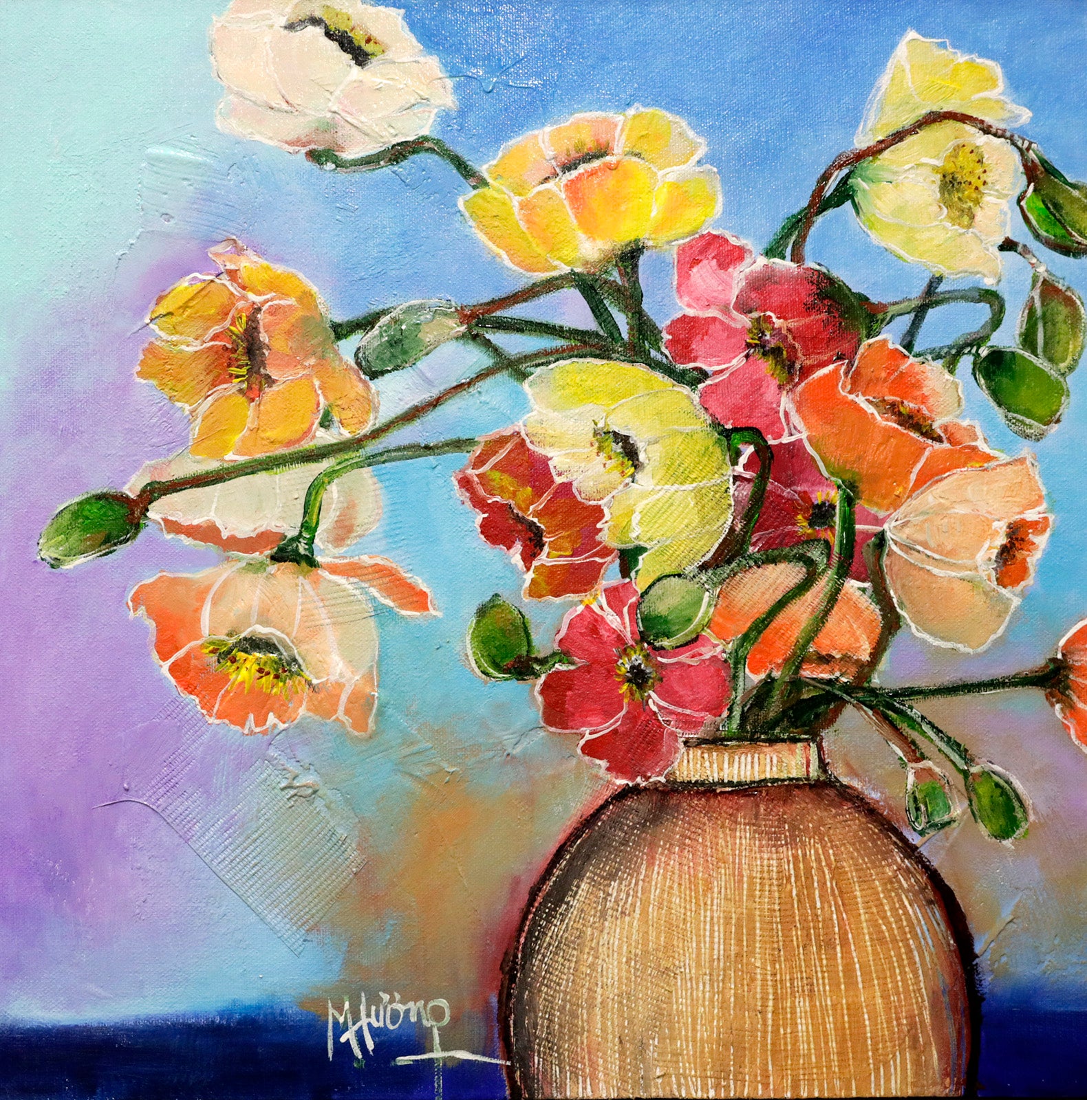 Floral “Aimez-Moi” by Patricia Huong – acrylic on canvas.