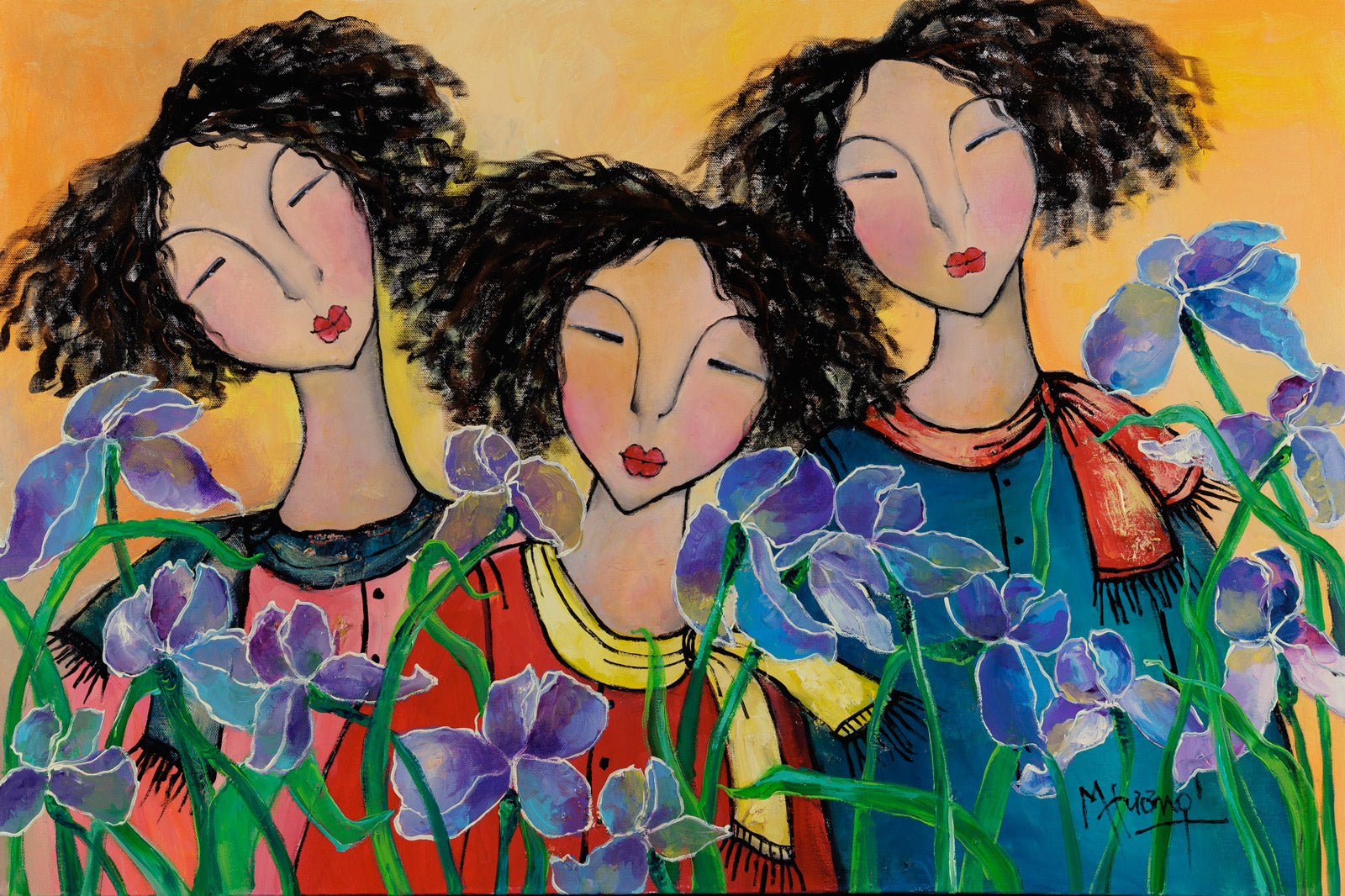 Figurative “The Three Sisters” by Patricia Huong – acrylic on canvas.