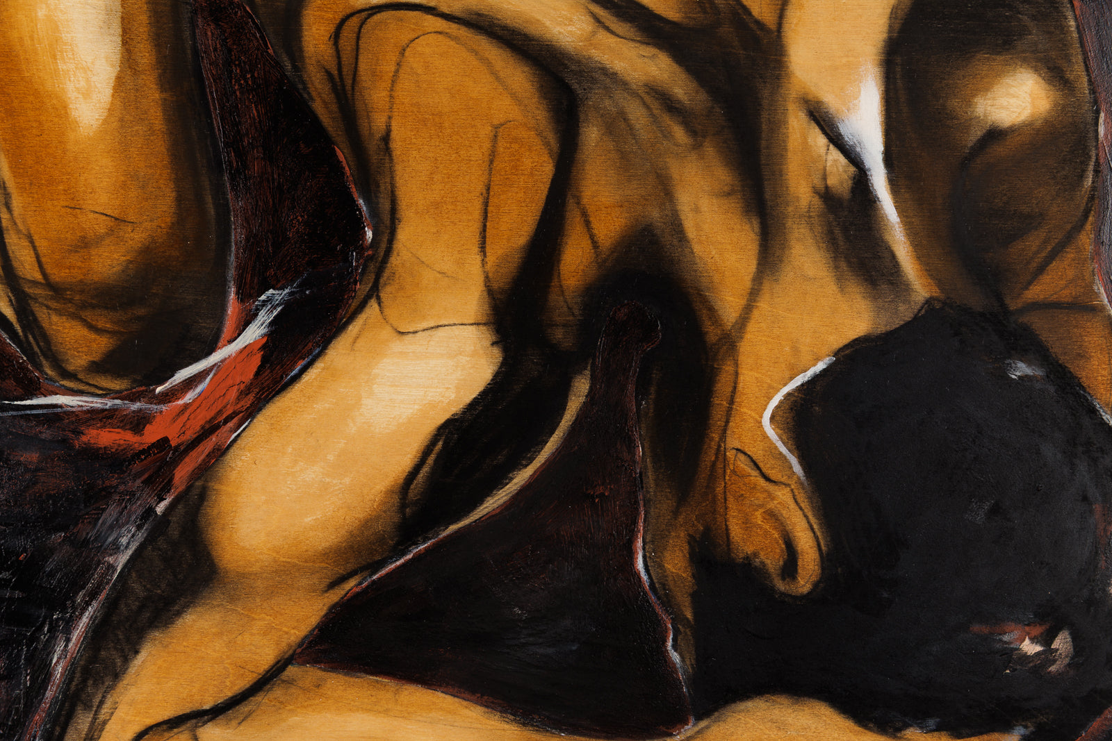 Joanna Aplin, "The Bends," detail view, mixed media on panel