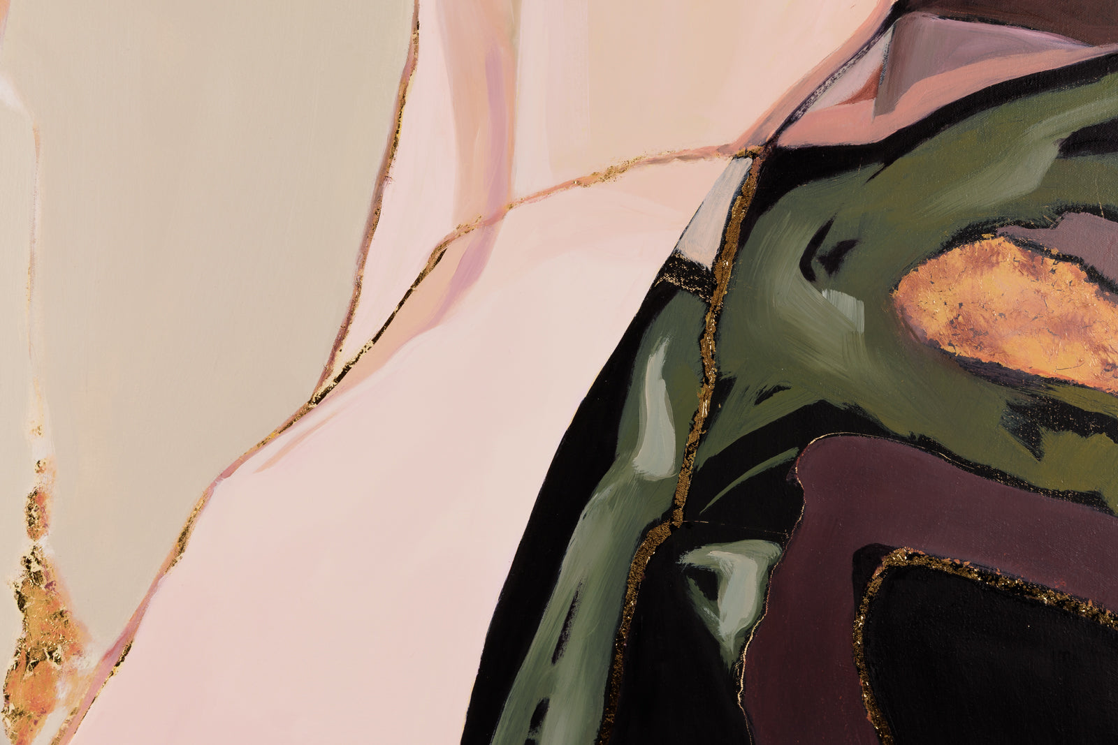 Joanna Aplin, "Temperance," detail view, mixed media on canvas