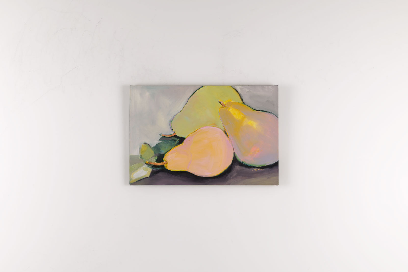 Joanna Aplin, "Three Pears," detail view, oil on canvas
