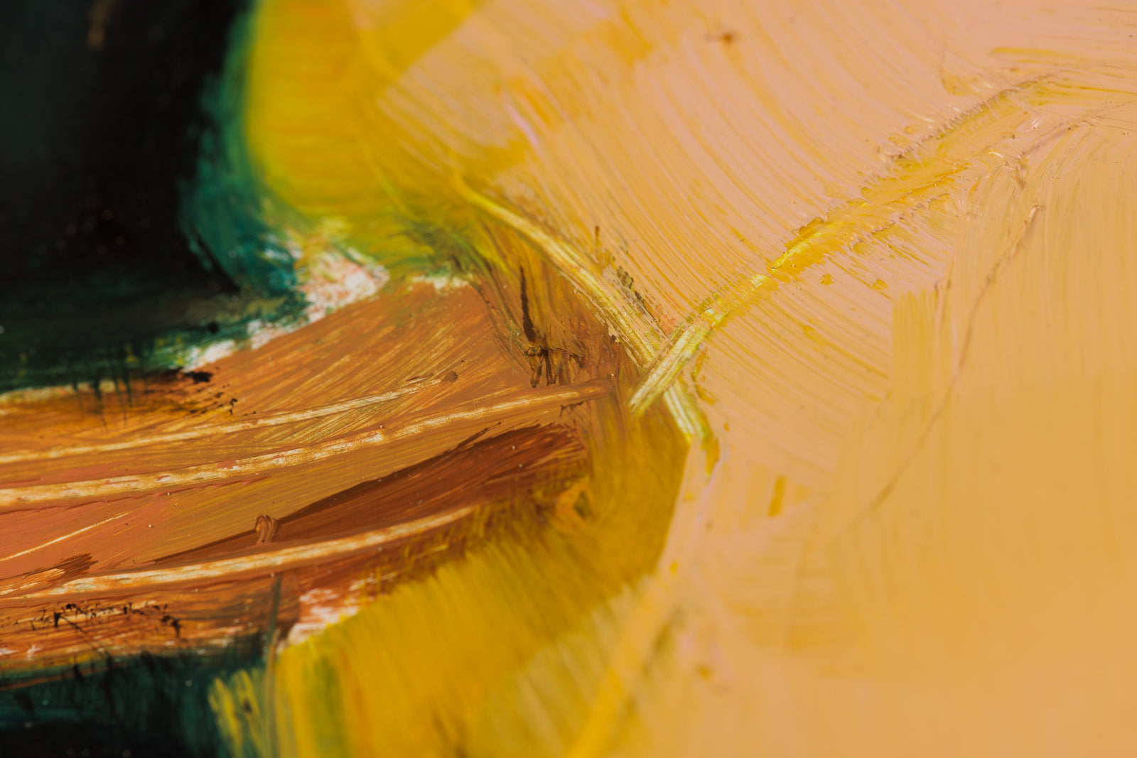 Joanna Aplin, "Three Pears," detail view, oil on canvas