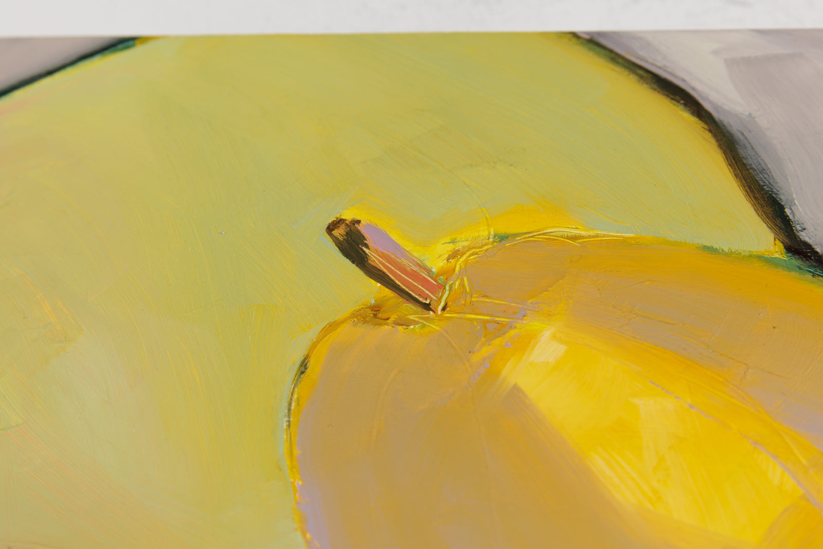 Joanna Aplin, "Three Pears," detail view, oil on canvas