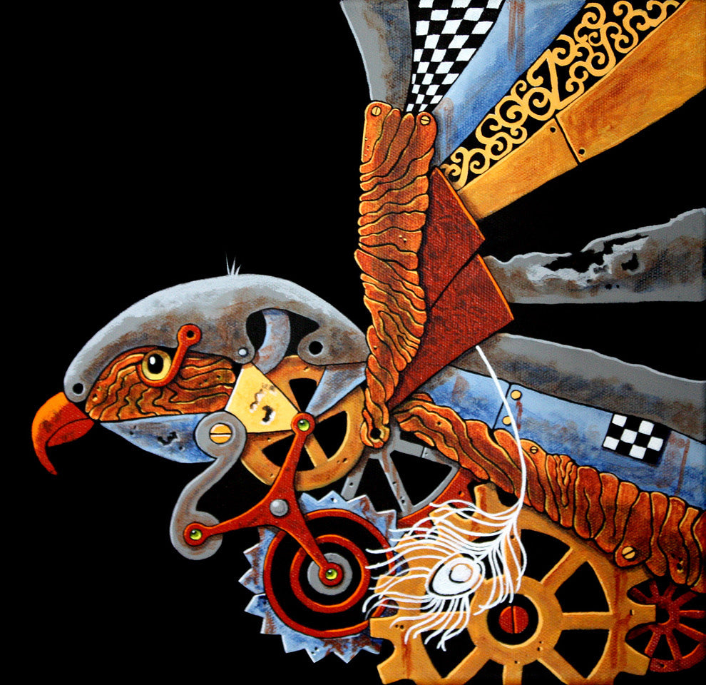 Birds “Fancy Falcon” by SooZ – acrylic on canvas.