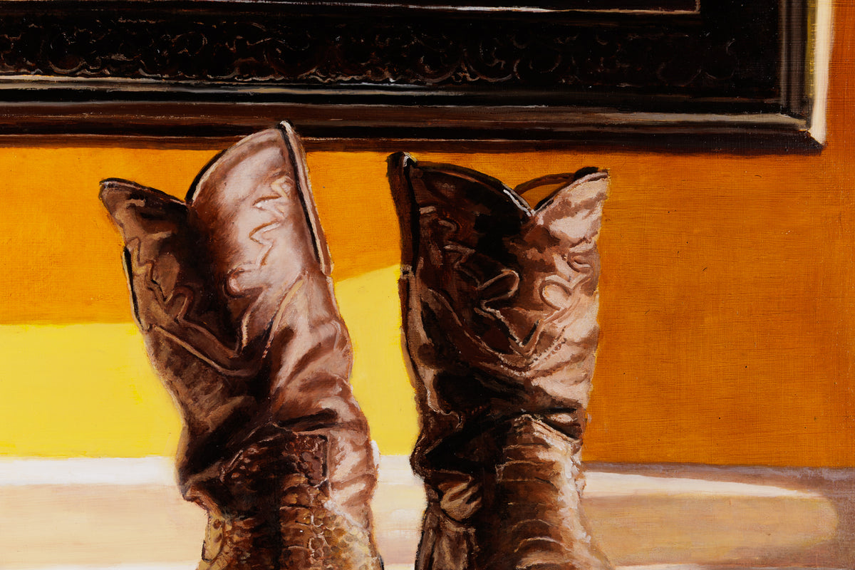 Jen Kershaw, "Boots & Hearts," detail view, oil on panel