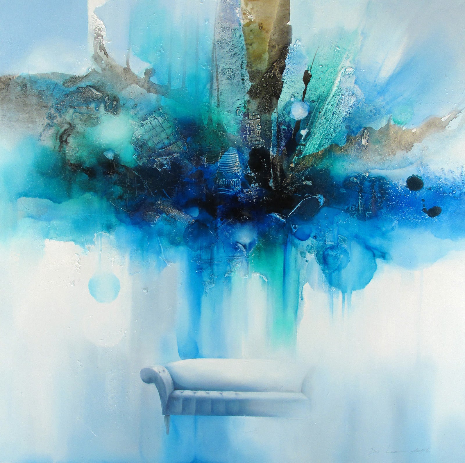 Abstracts “Un Baiser D'Une Nuit” by Hyun Jou – mixed media on canvas.