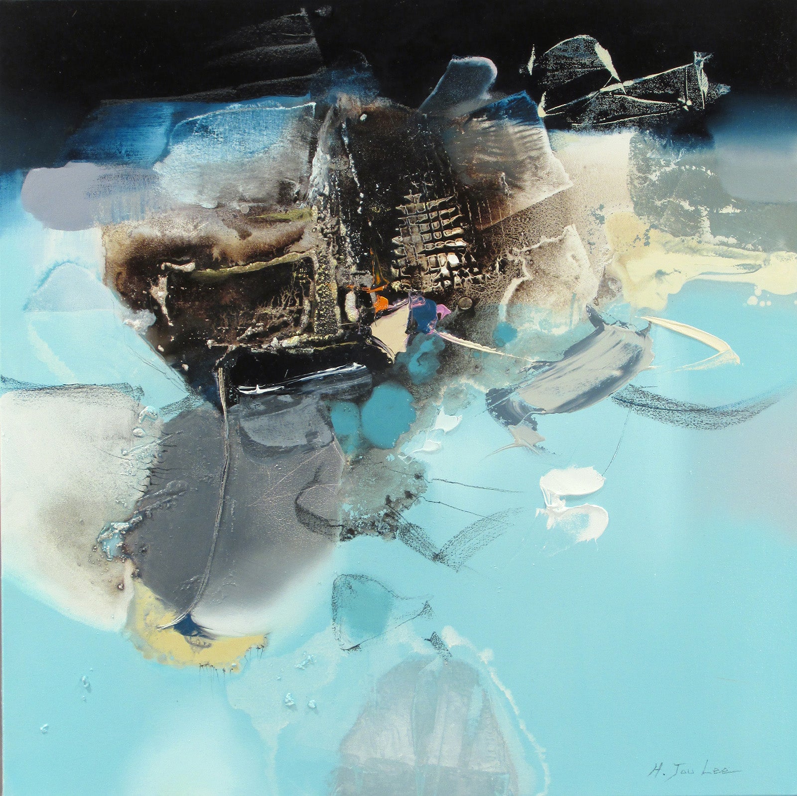Abstracts “Dreaming Island” by Hyun Jou – mixed media on canvas.