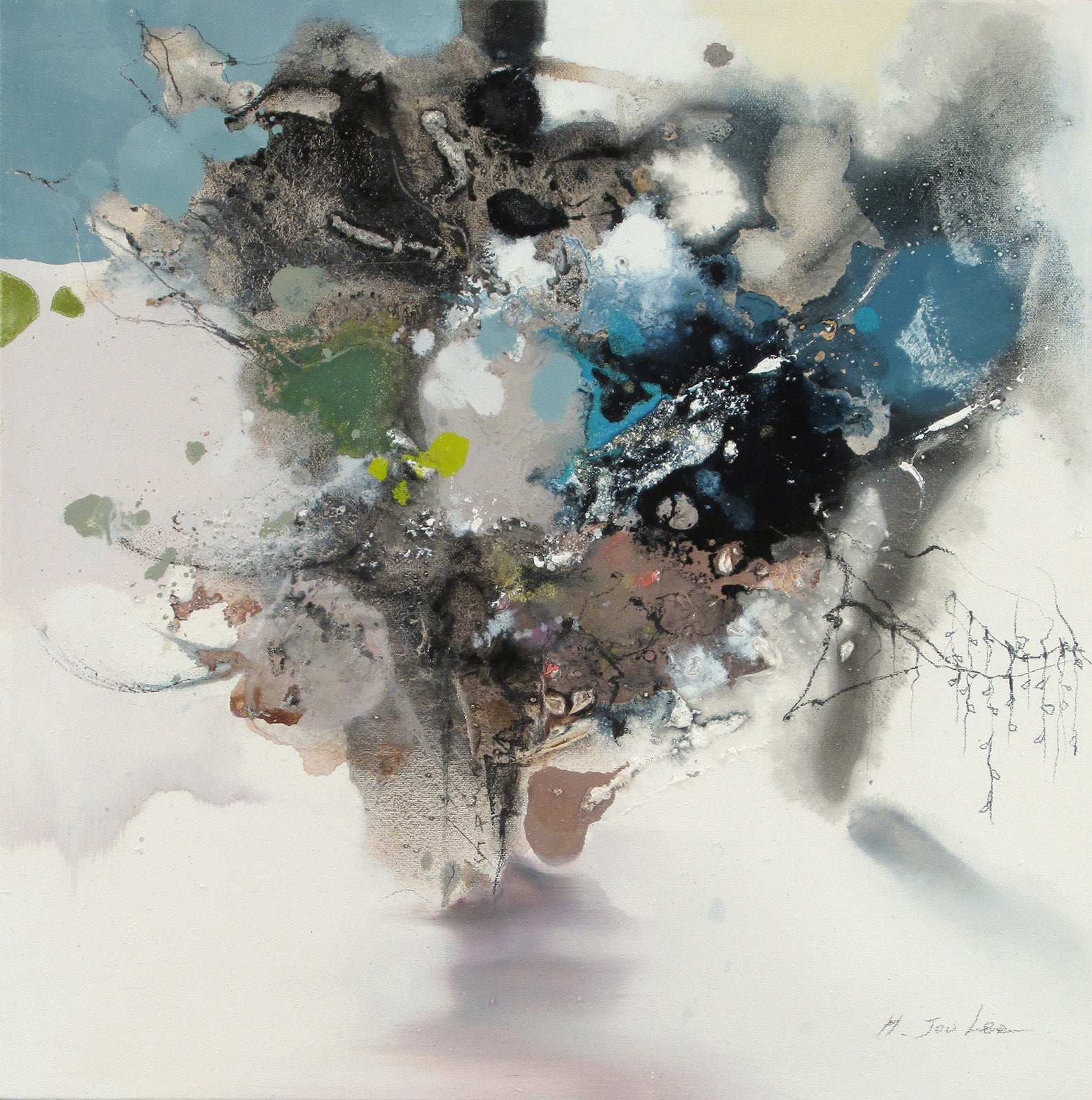 Abstracts “Printemps Eternel I” by Hyun Jou – mixed media on canvas.