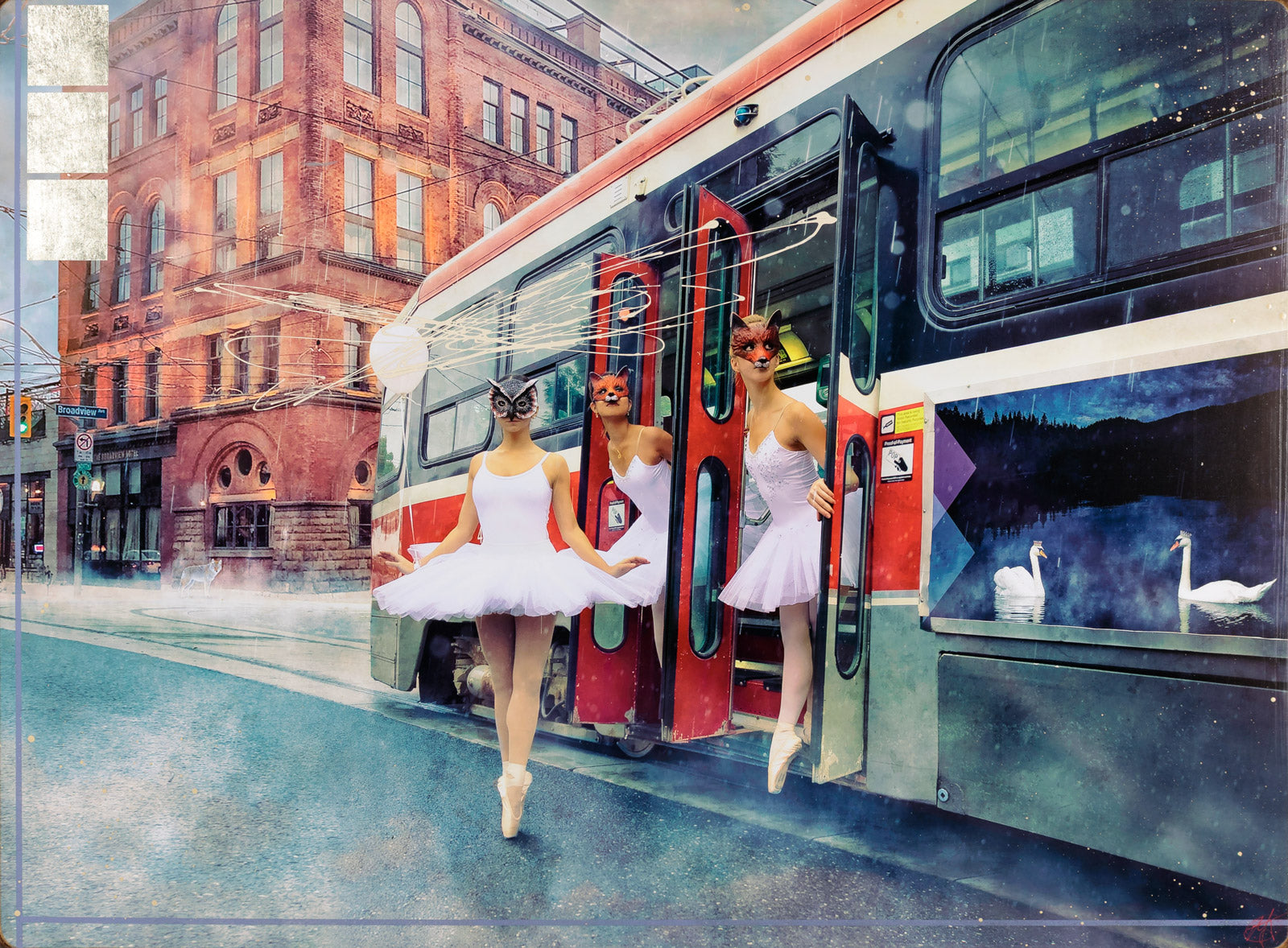 Ballerinas “The Great Escape” by Morgan Jones – mixed media on panel.