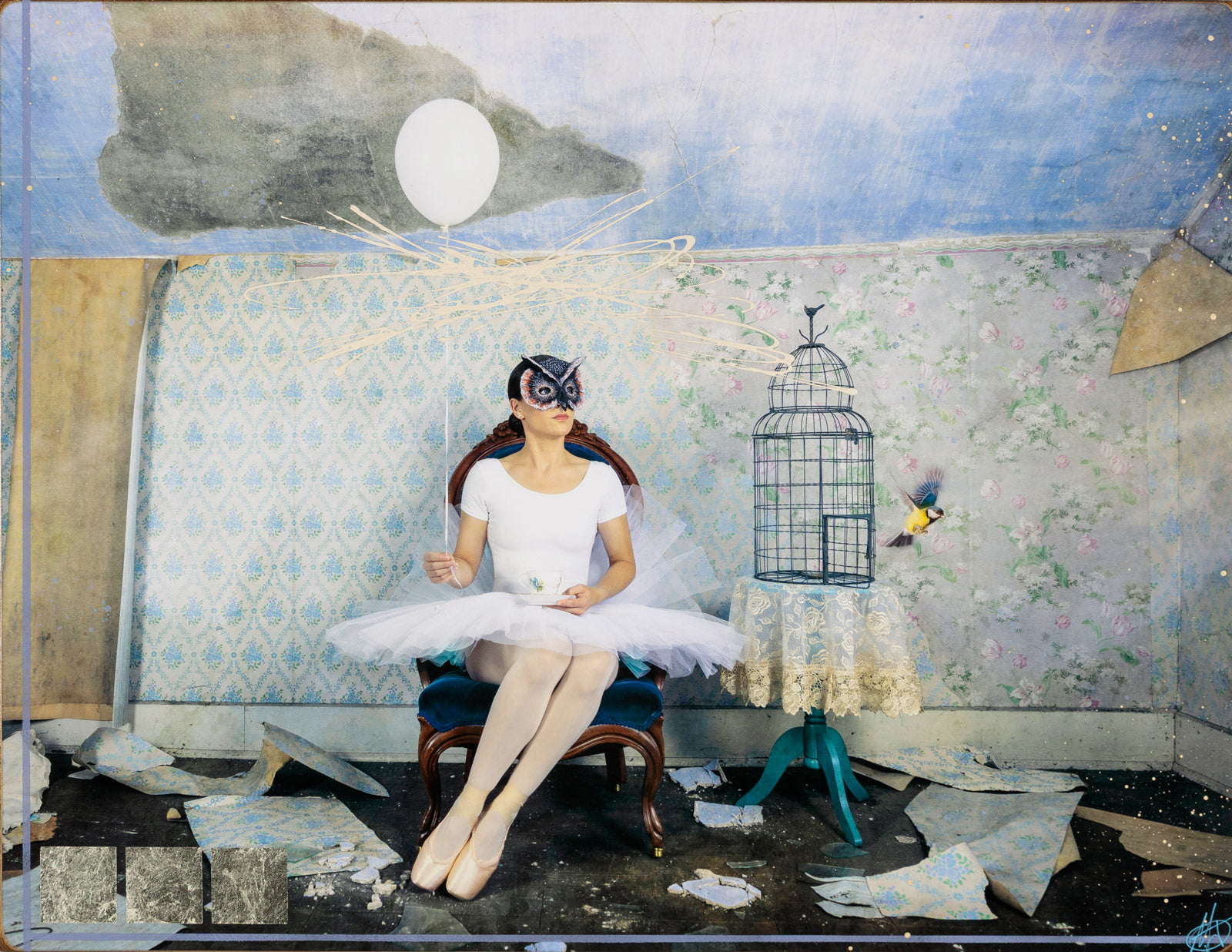 Ballerinas “Winged Wishes” by Morgan Jones – mixed media on panel.