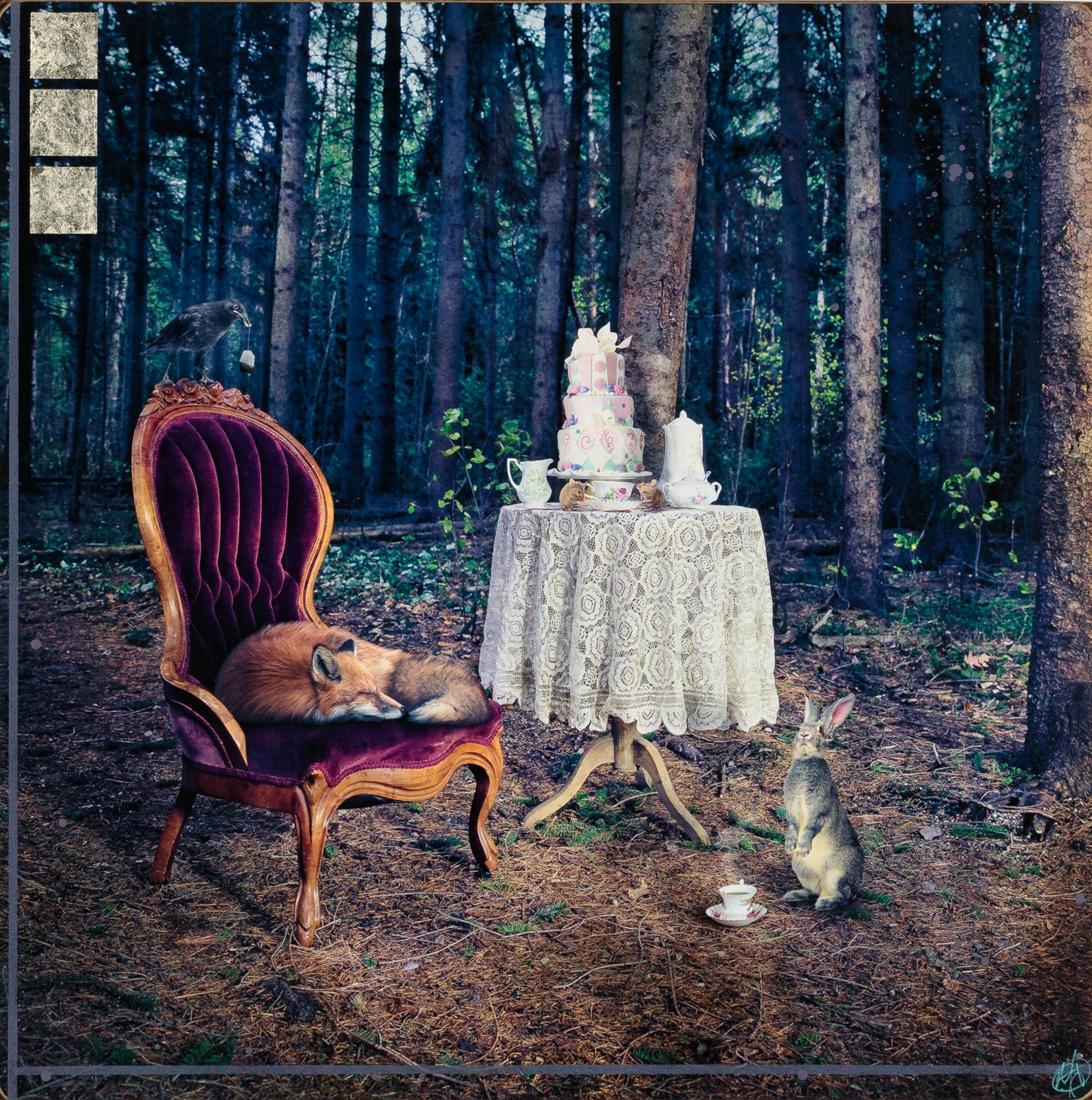 Animals “The Gathering” by Morgan Jones – mixed media on panel.