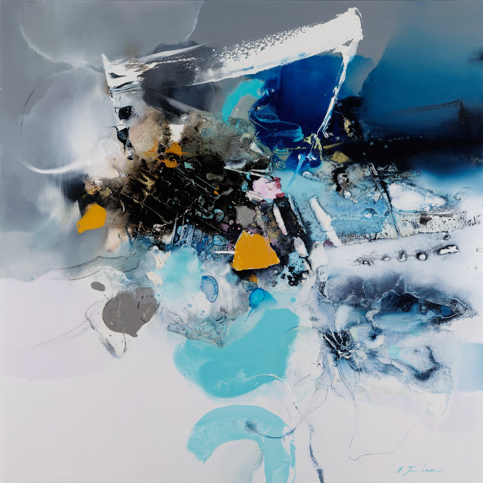 Abstracts “A Proposal” by Hyun Jou – mixed media on canvas.