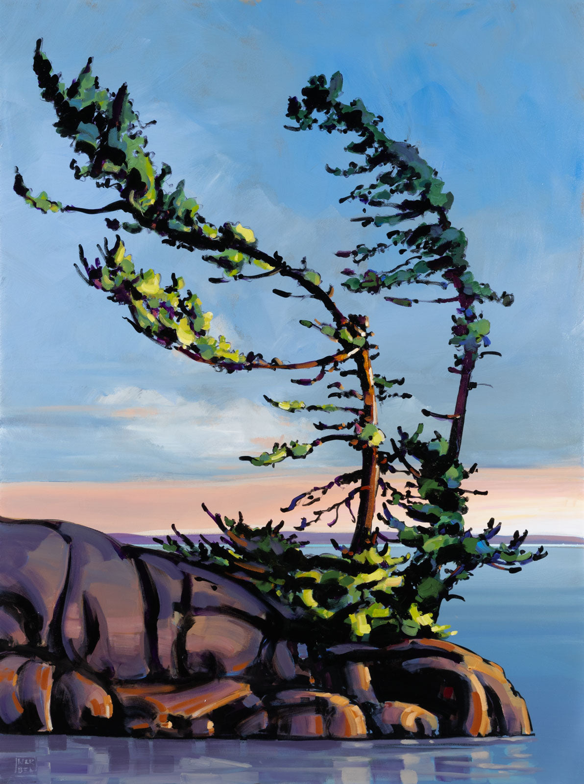 Jerzy Werbel, "Invincible," acrylic on canvas, 47 x 36 in, Contemporary landscape painting with pine trees