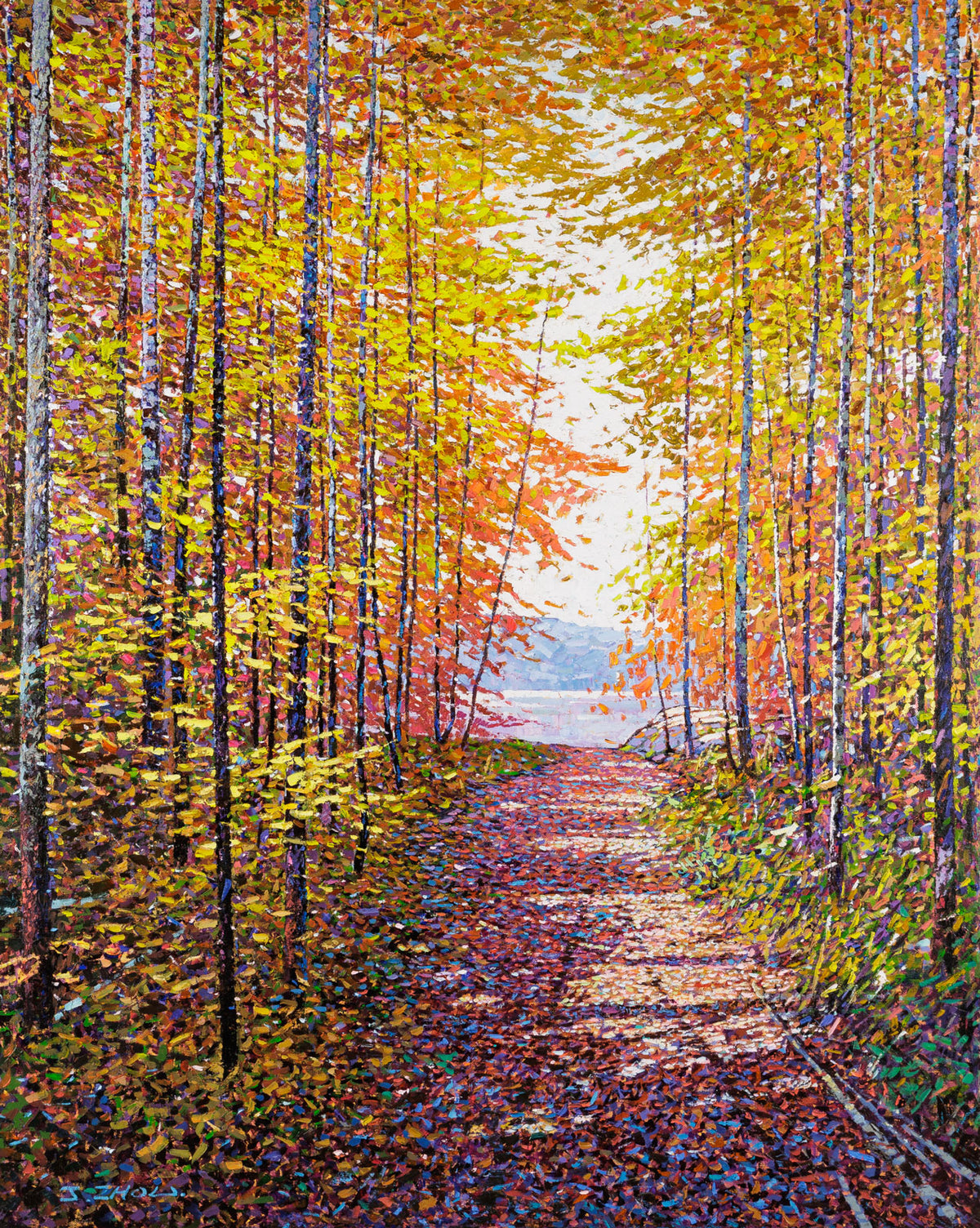 Jack Zhou, "Familiar Trail," oil on canvas, 60 x 48 in, contemporary landscape painting, framed