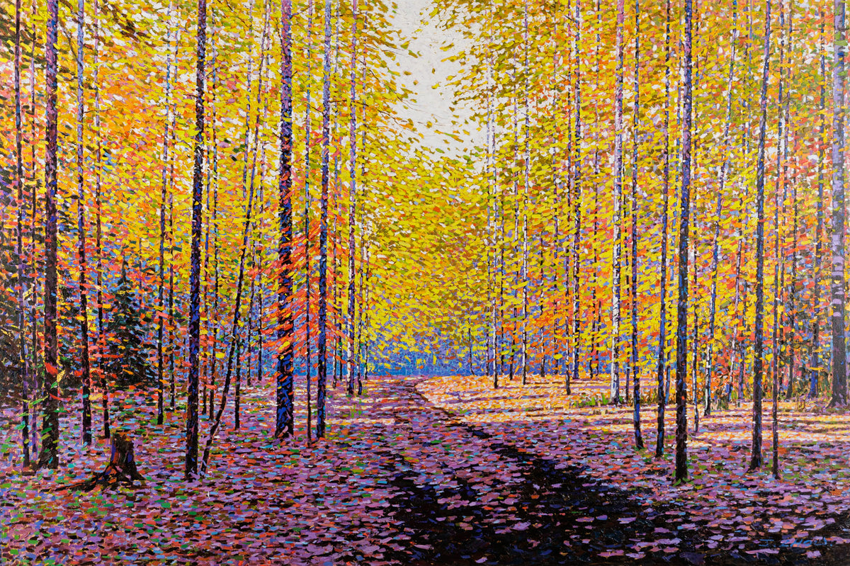 Jack Zhou, "A Sunny Day," oil on canvas, 48 x 72 in, contemporary landscape painting, framed