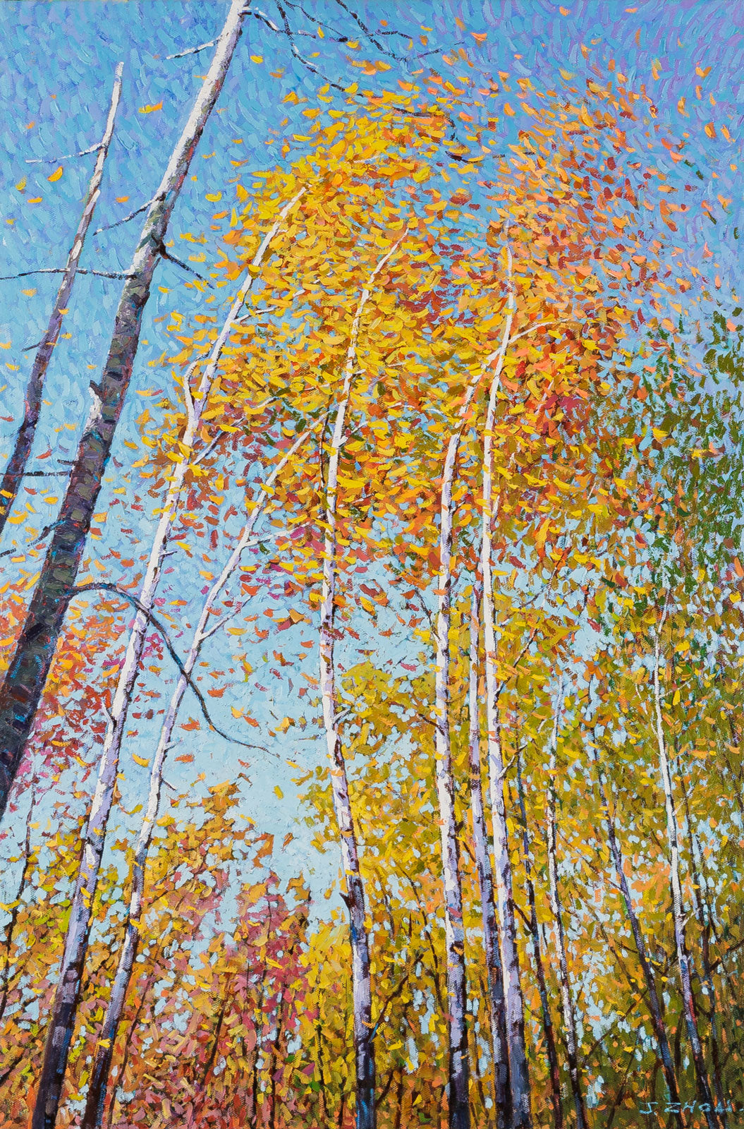 Jack Zhou, "A Windy Day," oil on canvas, 36 x 24 in, contemporary landscape painting, framed