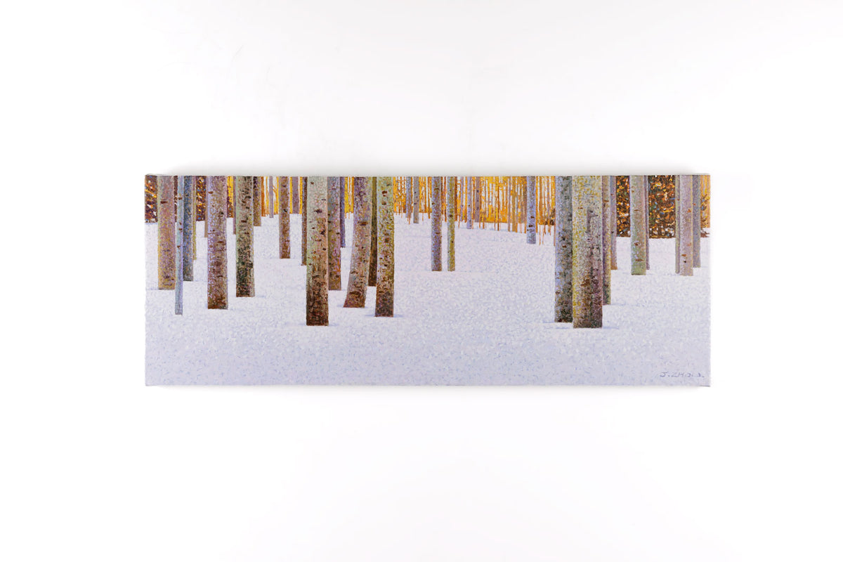 Jack Zhou, "Snowy Scenery I," full view, oil on canvas, 18 x 48 in