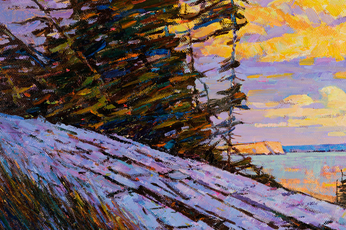 Jack Zhou, "Lakeshore," detail 1, oil on canvas
