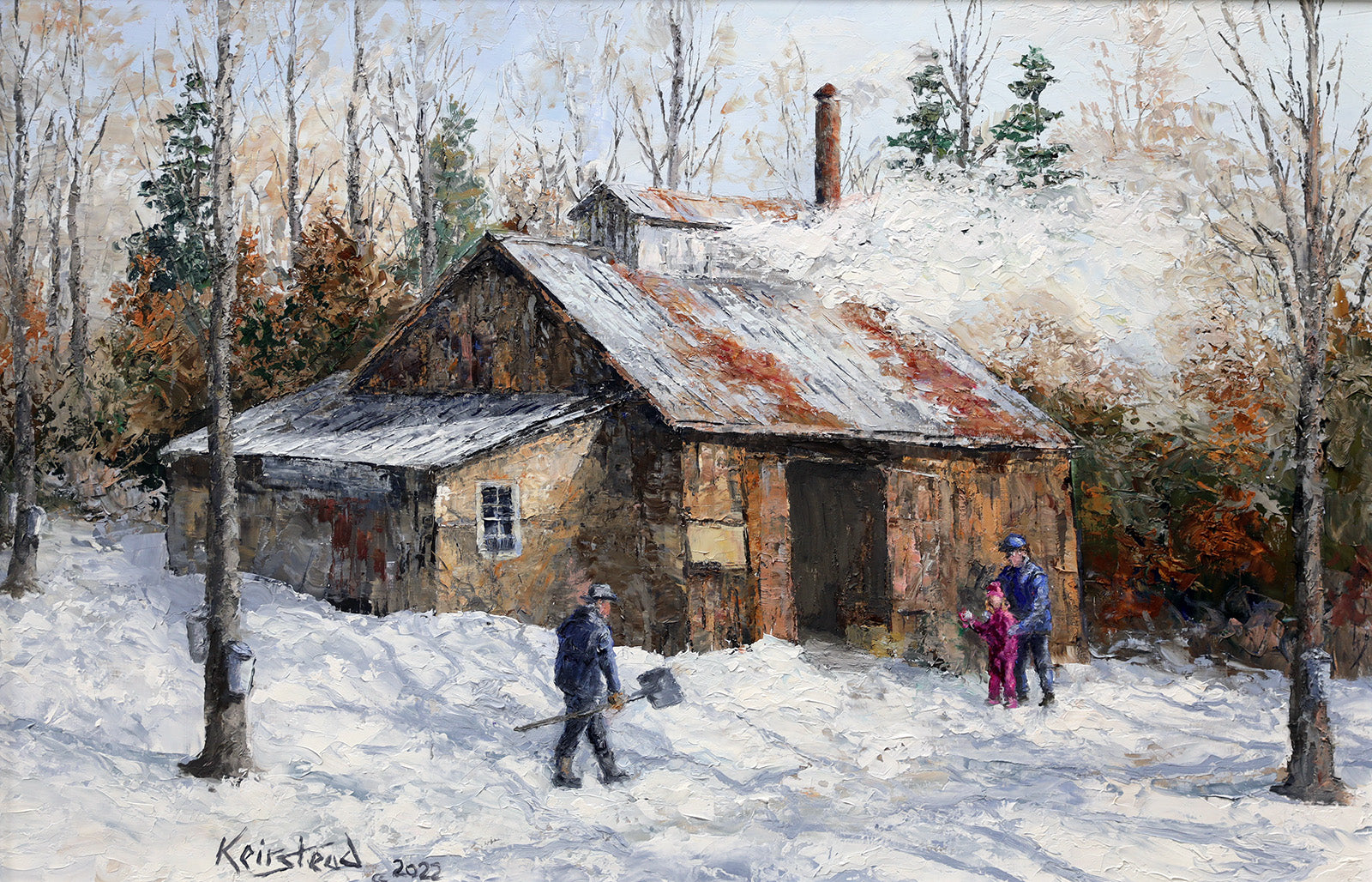 Landscape “Maple Syrup Making” by James Keirstead – oil on panel.