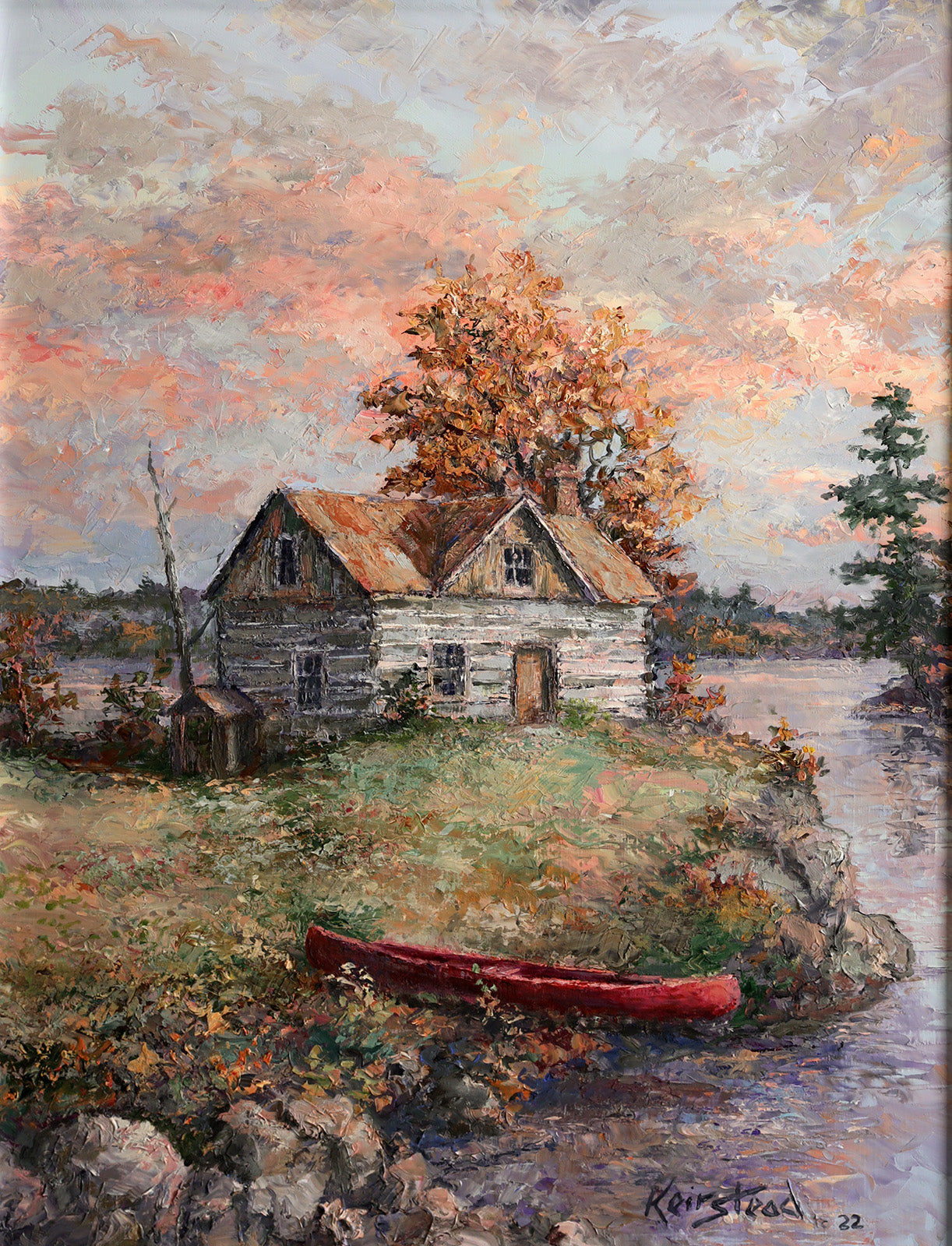 Landscape “Buck Lake Cabin” by James Keirstead – oil on panel.