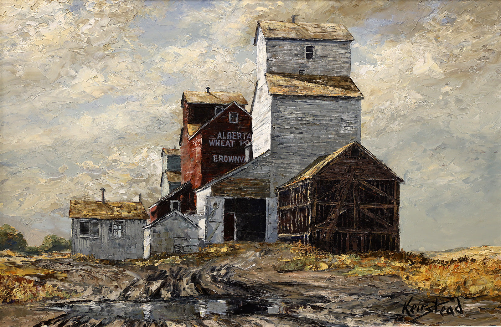 Landscape “Brownvale Elevators” by James Keirstead – oil on panel.