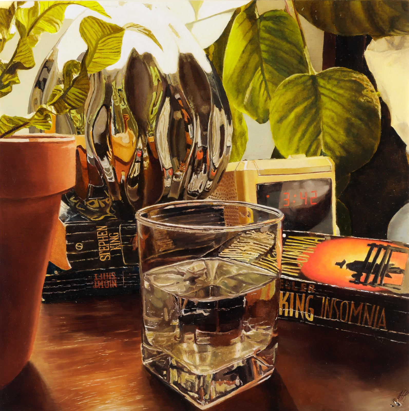 Still-Life “My Moon Has Two Dark Sides (I'm Not Even Sleeping As A Hobby Anymore)” by Jen Kershaw – oil on panel.