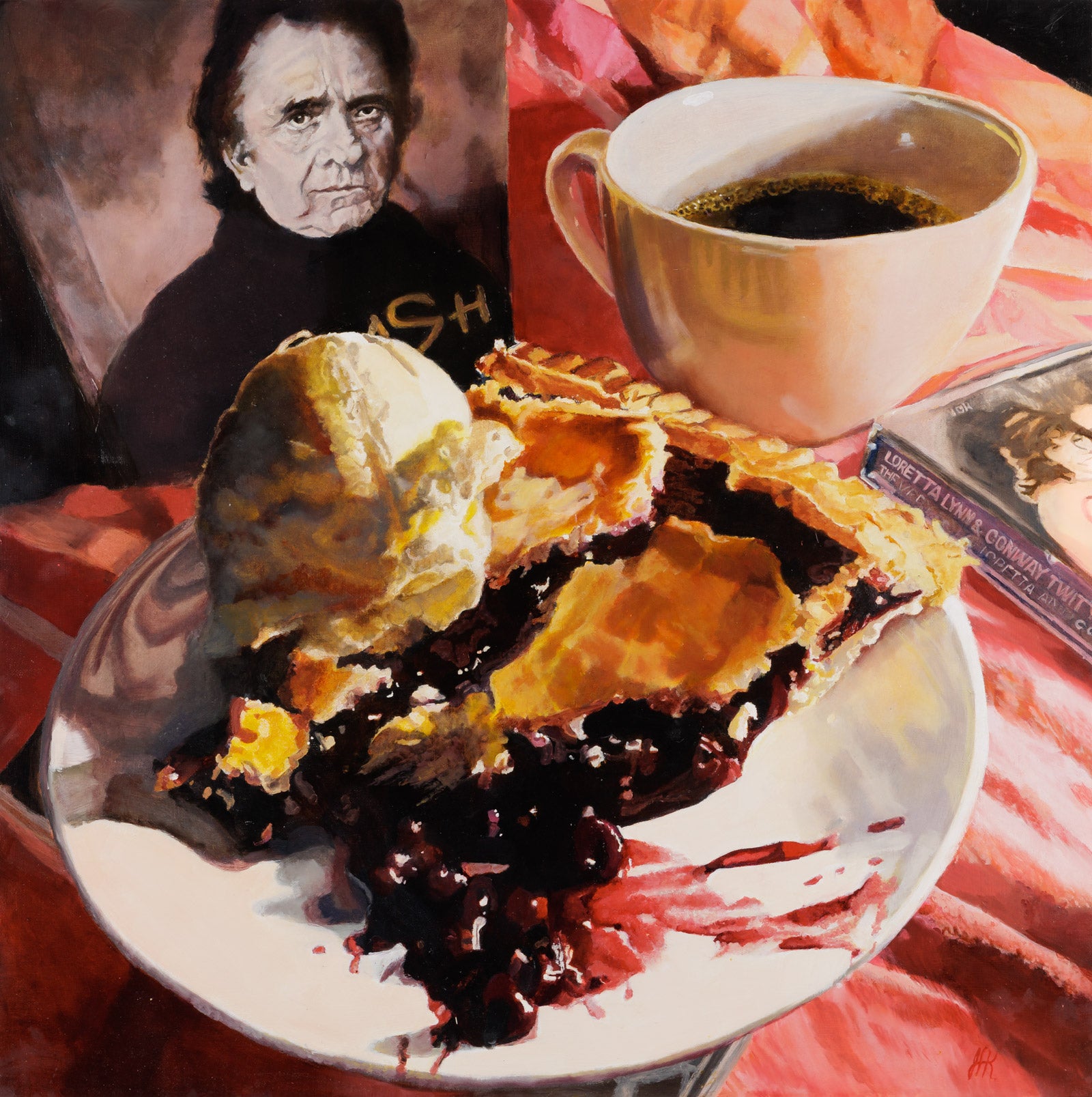 Still-Life “Blueberry Pie A La Cash” by Jen Kershaw – oil on panel.