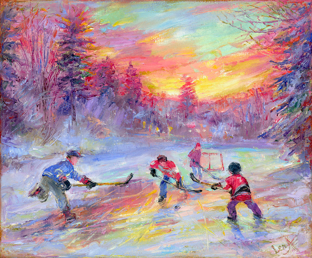 Ottawa “Lake Hockey” by Elena Khomoutova – oil on canvas.